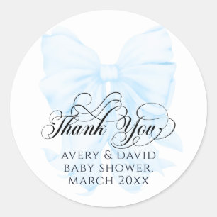 Blue Bow Moderne Elegante Baby-Dusche Runder Aufkleber