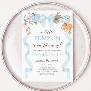 Blue Bow Pumpkin Baby Dusche Einladung