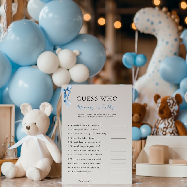 Blue Bow rät, wer Baby Dusche Game Card Einladung (Von Creator hochgeladen)