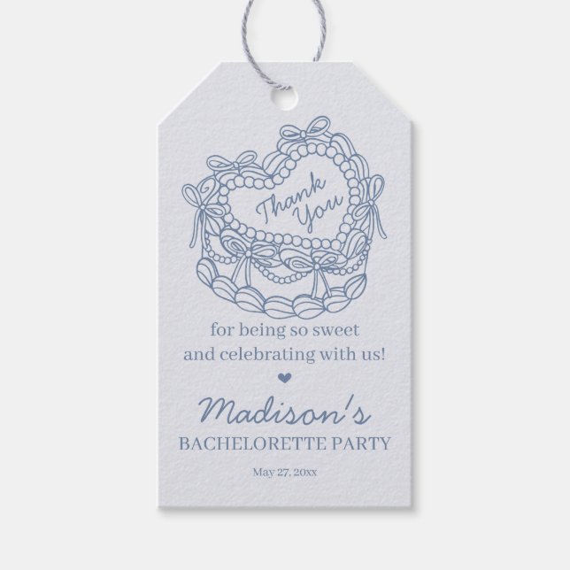 Blue Bow Retro Herz Coquette Bachelorette Geschenkanhänger (Vorderseite)