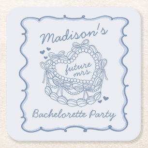 Blue Bow Retro Herz Coquette Bachelorette Rechteckiger Pappuntersetzer
