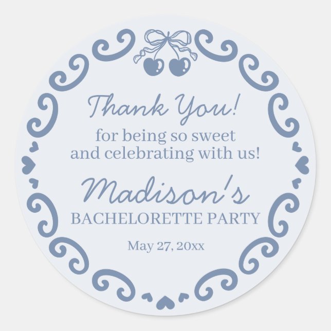 Blue Bow Retro Herz Coquette Bachelorette Runder Aufkleber (Vorderseite)