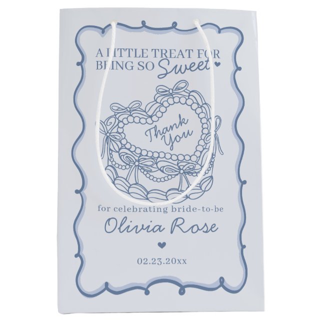Blue Bow Retro Herz Coquette Brautparty Mittlere Geschenktüte (Vorderseite)