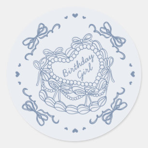 Blue Bow Retro Herz Coquette Cake Birthday Girl Runder Aufkleber