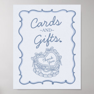 Blue Bow Retro Herz Coquette Cake Cards und Gesche Poster