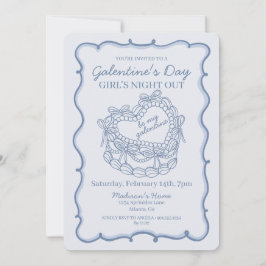 Blue Bow Retro Herz Coquette Cake Galentine Einladung