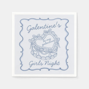 Blue Bow Retro Herz Coquette Cake Galentine Serviette