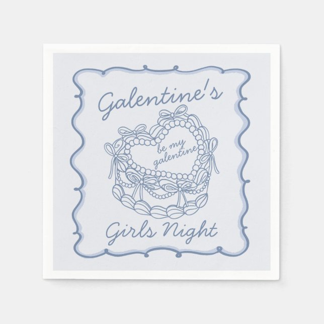 Blue Bow Retro Herz Coquette Cake Galentine Serviette (Vorderseite)