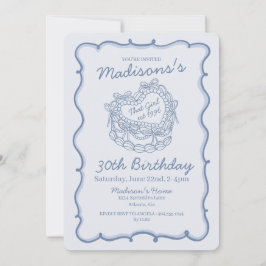 Blue Bow Retro Herz Coquette Cake Geburtstag Einladung