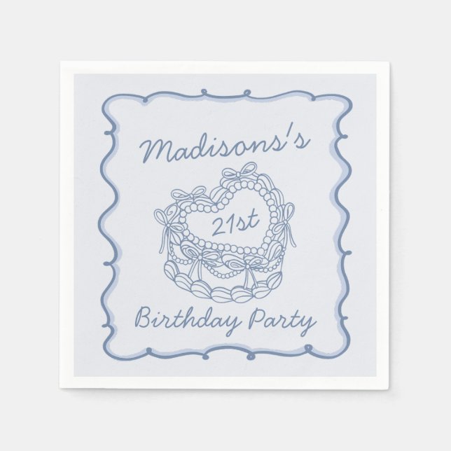 Blue Bow Retro Herz Coquette Cake Geburtstag Serviette (Vorderseite)
