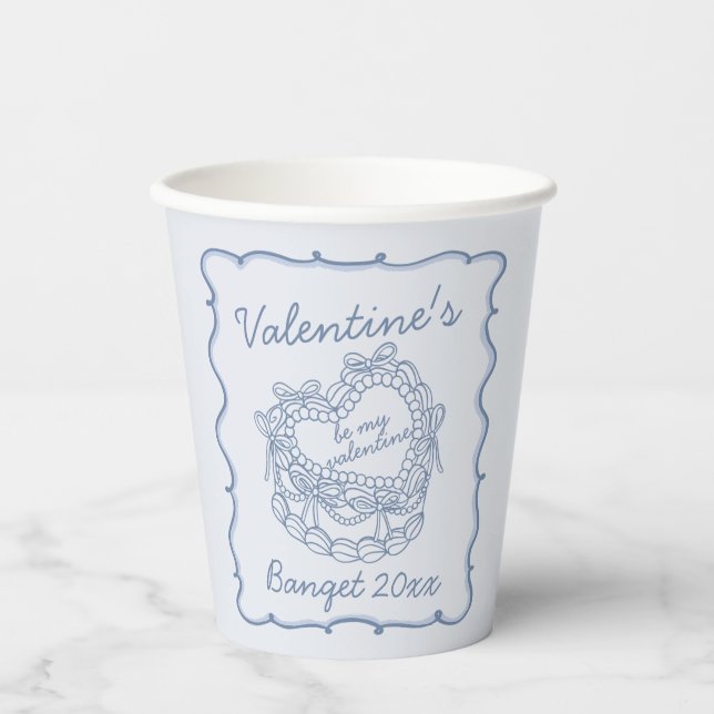 Blue Bow Retro Herz Coquette Cake Valentine Pappbecher (Vorderseite)