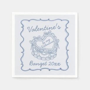 Blue Bow Retro Herz Coquette Cake Valentine Serviette
