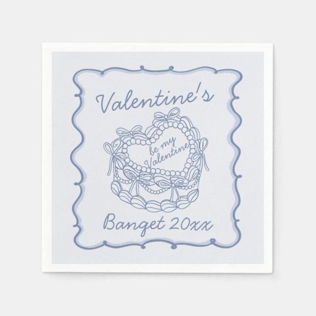 Blue Bow Retro Herz Coquette Cake Valentine Serviette (Vorderseite)