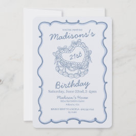 Blue Bow Retro Herz Coquette Kuchen 21. Geburtstag Einladung