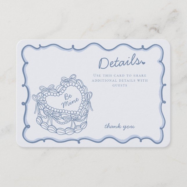 Blue Bow Retro Herz Coquette Kuchen Details Beilag Begleitkarte (Vorderseite)