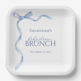Blue Bow Ribbon Baby Shower Pappteller