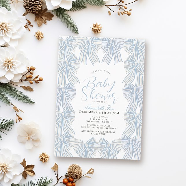 Blue Bow/Ribbon Coquette Boy Baby Dusche Einladung (Von Creator hochgeladen)