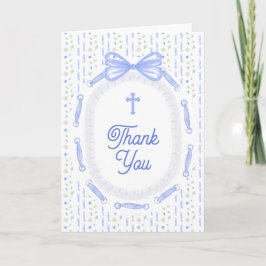 Blue Bow Ribbon Frame Floral Religious Thank You Karte