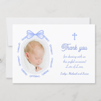 Blue Bow Ribbon Frame Taufe Danke Karte