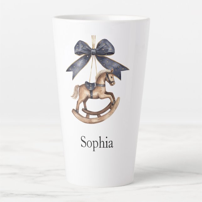 Blue Bow Rocking Horse Christmas Milchtasse (Vorderseite)