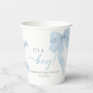 Blue Bow seine Baby-Dusche Pappbecher