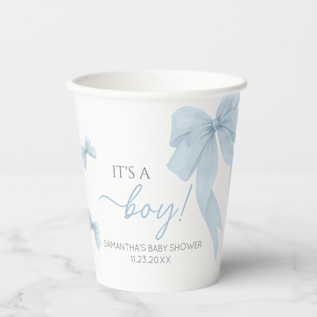 Blue Bow seine Baby-Dusche Pappbecher (Vorderseite)