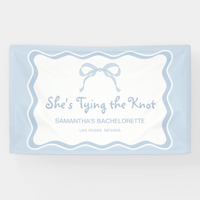 Blue Bow Shes binden den Knoten-Junggeselinnen-Abs Banner (Horizontal)