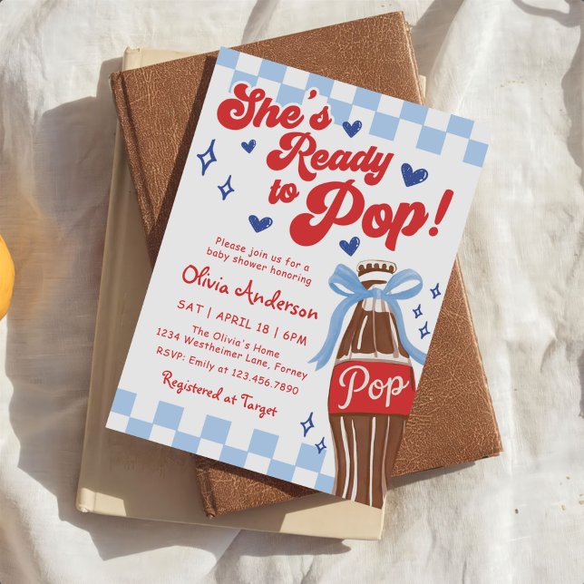 Blue Bow She's Ready to Pop Baby Shower Einladung (Von Creator hochgeladen)
