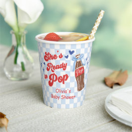 Blue Bow She's Ready to Pop Baby Shower Pappbecher