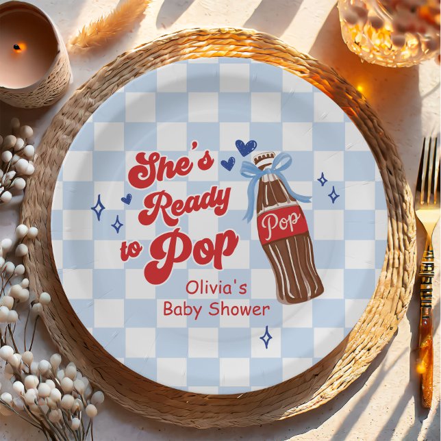 Blue Bow She's Ready to Pop Baby Shower Pappteller (Von Creator hochgeladen)