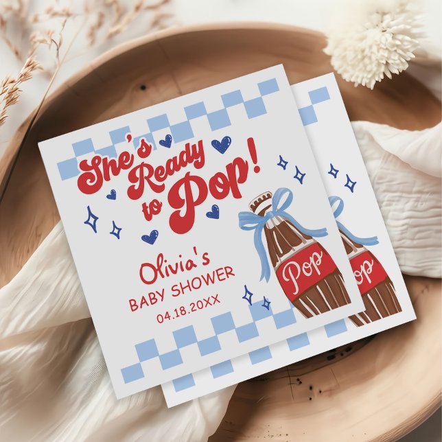 Blue Bow She's Ready to Pop Baby Shower Serviette (Von Creator hochgeladen)
