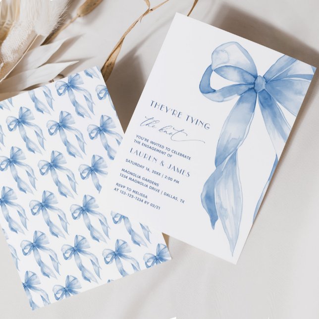 Blue Bow Sie binden die Knot Engagement Party Einladung (Von Creator hochgeladen)