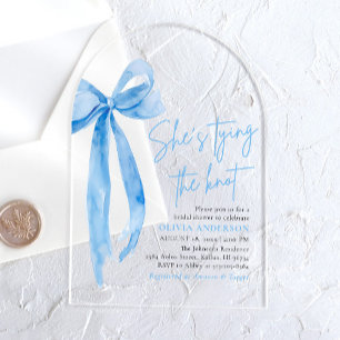 Blue Bow Sie bindet das Brautparty des Knotens Acryleinladungen
