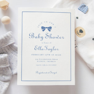 Blue Bow Simple Elegany Baby Shower Einladung
