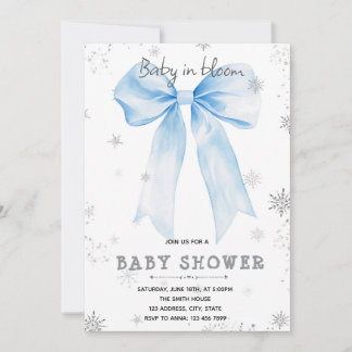 Blue Bow snowflake invitation Einladung