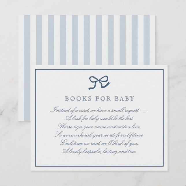 Blue Bow & Stripes Books für die Babyverschlusskar Einladung (Vorne/Hinten)