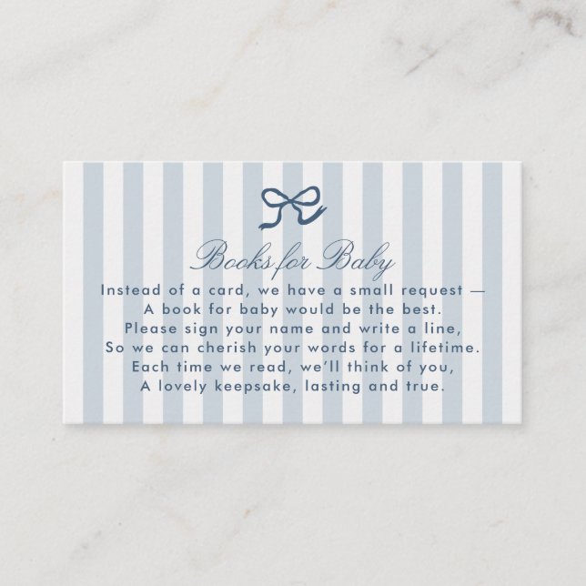 Blue Bow & Stripes Books für die Babyverschlusskar Visitenkarte (Vorderseite)