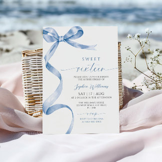 Blue Bow Sweet 16 Birthday Einladung