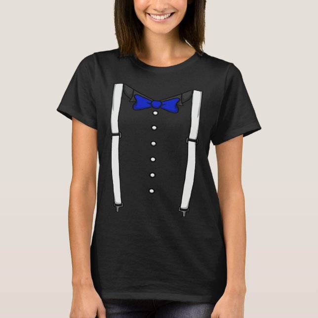 Blue Bow Tie Suspenders Cummerbund Tuxedo Bow Tie T-Shirt (Vorderseite)