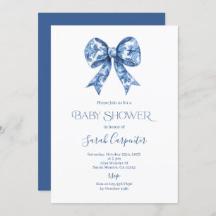 Blue Bow Toile Baby Shower Boy Einladung