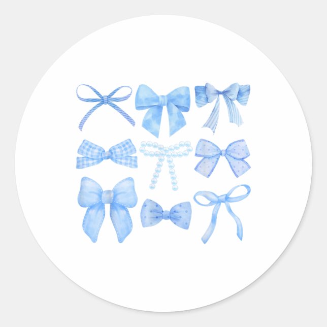Blue Bow und Ribbon Niedliche Grafikmädchen Frauen Runder Aufkleber (Vorderseite)