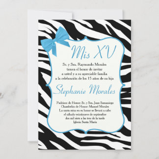 Blue Bow und Zebra Quinceanera Geburtstagseinladun Einladung