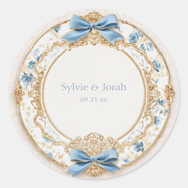 Blue Bow Viktorianisch Floral Wedding Sticker (Vorderseite)