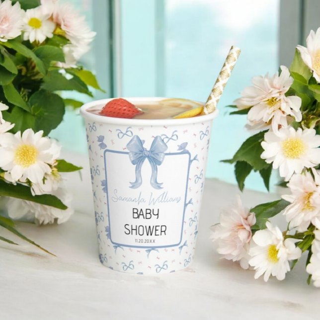 Blue Bow Watercolor Baby Dusche Pappbecher (Von Creator hochgeladen)