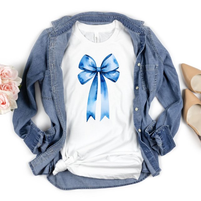 Blue Bow Watercolor Coquette Ästhetisch Preppy T-Shirt (Blue Bow, Coquette Aesthetic, Preppy T-shirt for her)
