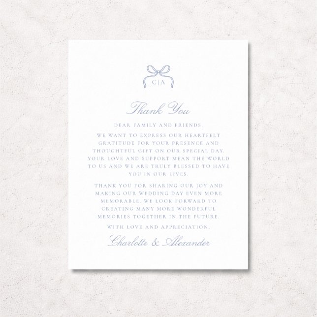 Blue Bow Wedding Thank You Card Einladung (Von Creator hochgeladen)