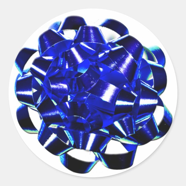 Blue Bow Weihnachtsverpackungssticker Runder Aufkleber (Vorderseite)