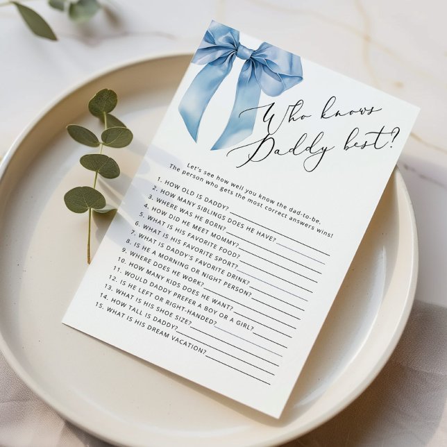 Blue Bow Wer kennt Papa am besten Baby Dusche Spie (Von Creator hochgeladen)