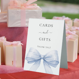 Blue-bow-White-Karten-Geschenkzeichen Tischaufsteller