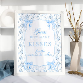 Blue Bow Wie viele Kisses Brautparty Game Poster